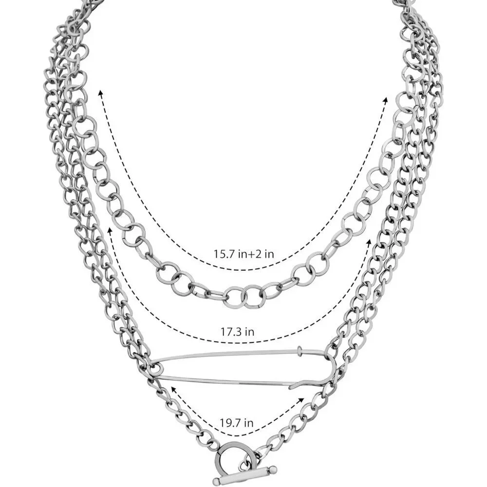 Silver-tone layered chunky chain choker necklace punk grunge style women